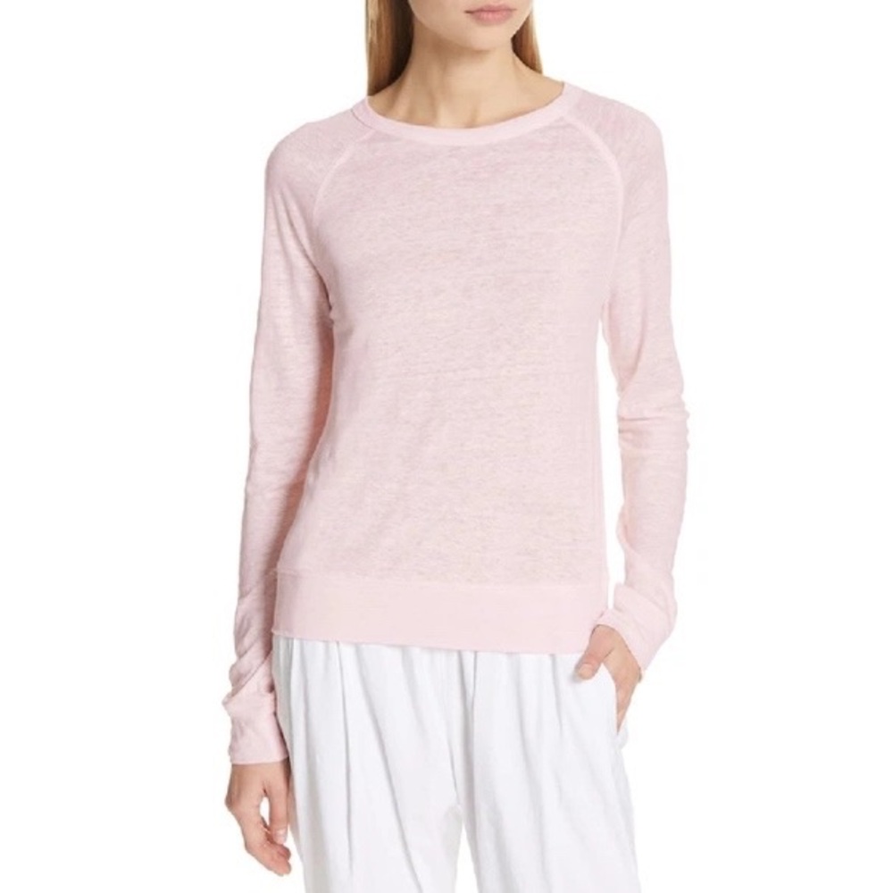 Vince‎ | Long Sleeve Crewneck Linen Top In Peony Size S